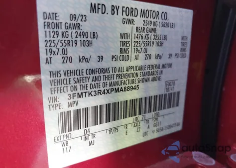 2023 Ford Mustang Mach-E Premium z USA, uszkodzony, nr VIN 3FMTK3R4XPMA88945